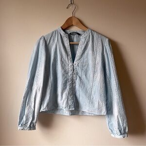 Zara eyelet blouse top indigo dyed small